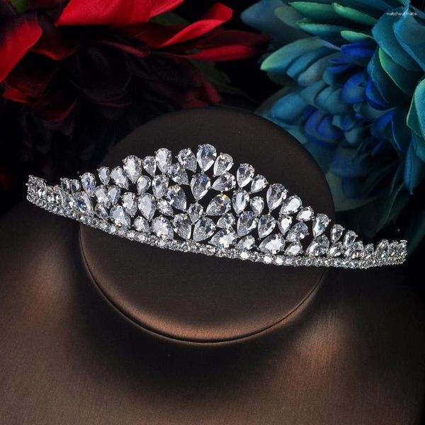 Clips de cheveux Fashion Water Drop Shape Bridal Wedding Crown Righestone Princess Tiara Accessories Engagement Party Show C-64