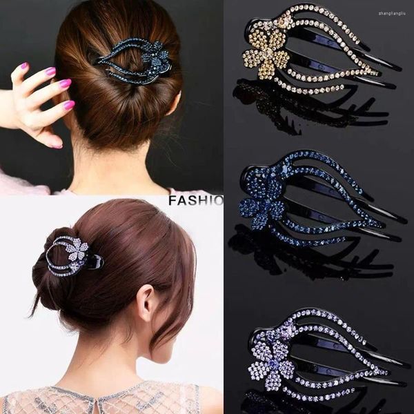 Coix de cheveux Fashion Femmes Headwear épingles à cheveux flexible Clip de strass fleuris