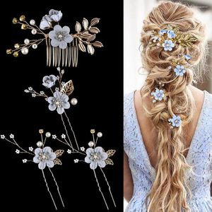 Pinces à cheveux en fausse perle, épingles à cheveux de mariée, ensemble de peignes latéraux à fleurs élégants pour mariée de mariage, diadèmes en alliage en forme de feuille d'or