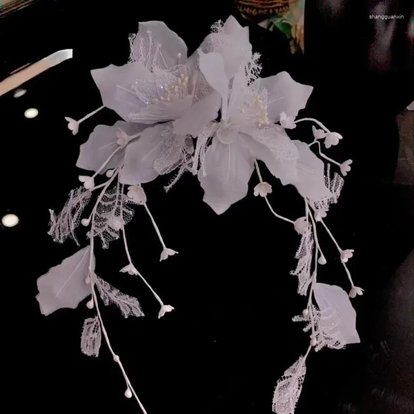 Clips de cheveux Feather Bright Gauze Floral Bridal Headwear Flower Bands Accessoires de mariage