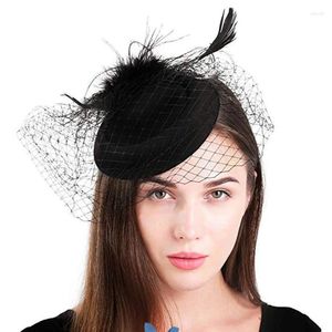 Pinces à cheveux plume fascinateur femmes bandeau Tea Party Derby pilulier chapeau Cocktail fleur voile maille