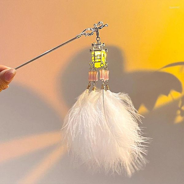 Pinzas para el pelo de plumas que brillan en la oscuridad para mujeres y niñas, accesorios con Clip de horquilla de estilo chino con borlas simples