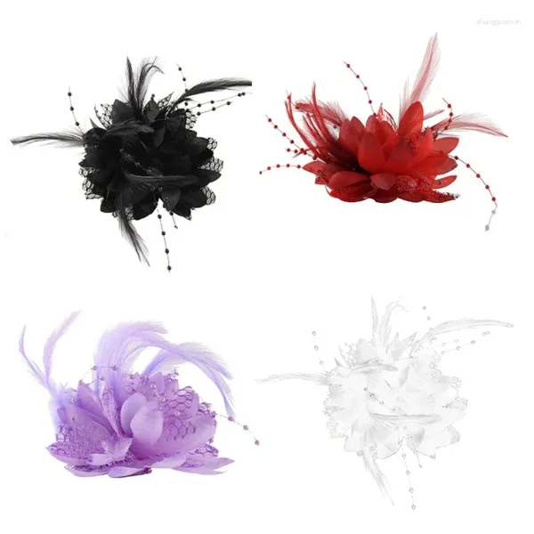 Pinces à cheveux plumes accessoires de fleurs fête de mariage voile en maille florale bandeau épingle à cheveux