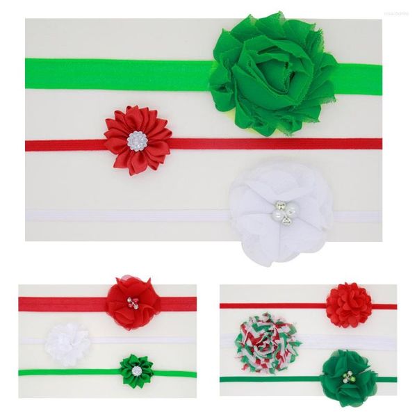 Pinzas para el cabello finas para niños y niñas, diademas para vestir de Navidad, color verde y rojo, tocado de diamantes de imitación, diadema de flores, Bandanas, 3 unidades