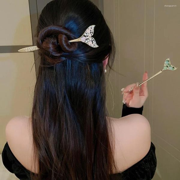 Coix de cheveux Fish Tail Forme Fleur Fleur Perle Stick Chercheur Accessoires