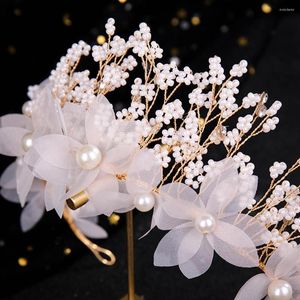 Haarspeldjes Bloemen Kralen Hoofdband Set Bridal Fairy Hoop En Dangle Oorbellen Soft Tie Sluiting Mesh Bloemblaadje Voor Bruid Vrouwen DIN889