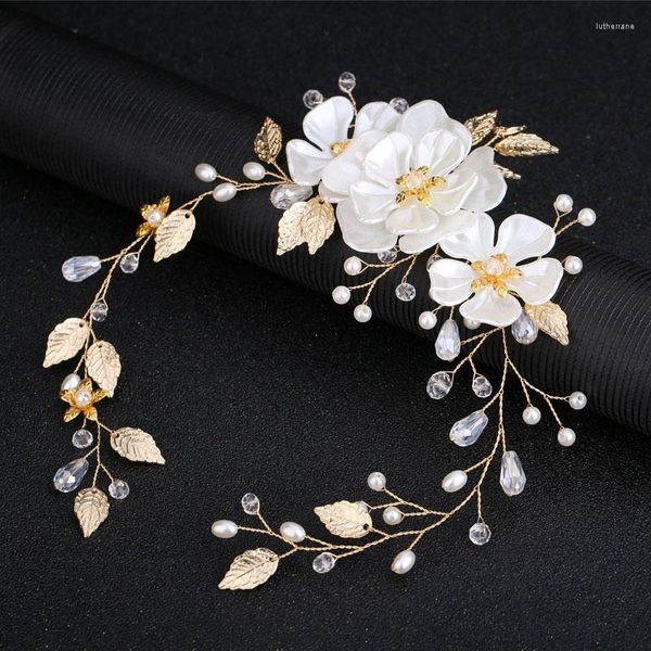 Pinzas para el cabello Floralbride, diamantes de imitación hechos a mano con cable, perlas de cristal, diadema nupcial de flores, accesorios de vid para boda, joyería para mujer