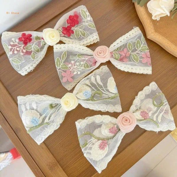 Clips de cheveux Flower Bows Broidered Clip Chinese Bowknot Femme Holder Nonslip Barrettes Tool