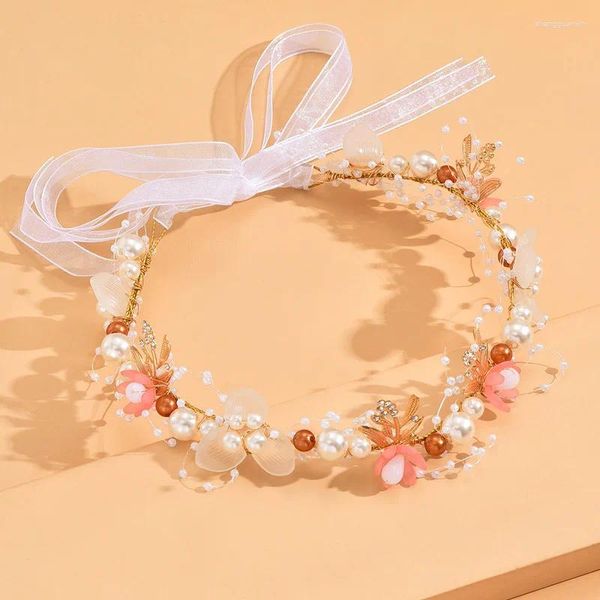 Clips de cabello Crown Fashion Fashion Spring Bohemian Pearl Crowns Beach Hawaii Floral Garland Romántica Faux Rose Coronas de boda de boda de banda