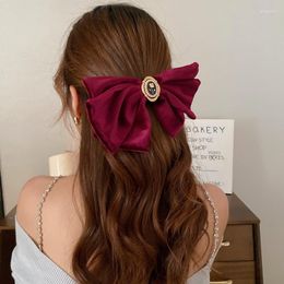 Pinzas para el cabello con lazo de flor fucsia para mujer, Clip de resorte para mujer, Estilo Vintage, algodón perlado y aleación de Zinc, joyería para la cabeza de boda