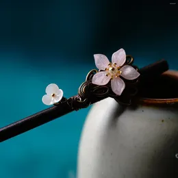 Pinces à cheveux en forme de fleur, épingle à cheveux, bijoux chinois, bâton en bois Vintage, accessoires de coiffure pour femmes, diadèmes anciens, 2024