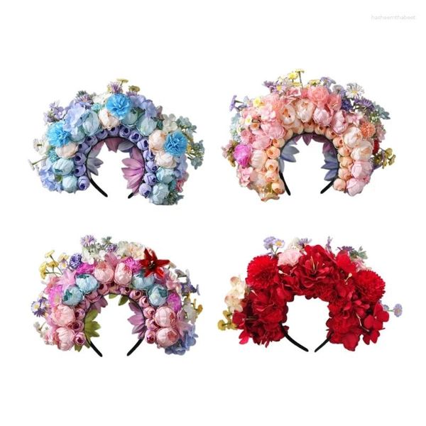 Clips de cabello Tabla de diadema de flores Adornos de novia Rose Florals Band para mujeres Boda 264E