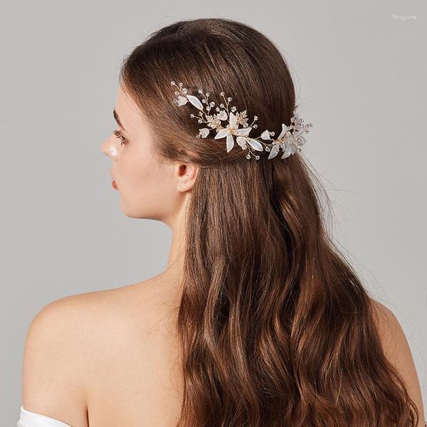 Pinces à cheveux fleur feuille peigne épingle pince couleur or épingle à cheveux pour mariées demoiselles d'honneur pièces de tête en cristal accessoires de mariage bijoux de mariée