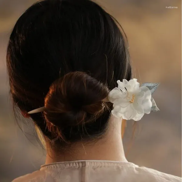 Clips de cabello palo de flores palillos de borla simples accesorios de estilo chino tela hanfu horquilla diariamente