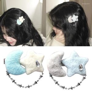 Pinzas para el cabello, Clip de felpa esponjoso, horquillas de cadena con borlas de estrellas y Luna suaves, agarre elegante para adornos navideños bonitos y finos