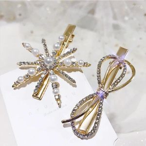 Clips de cheveux pour femmes à la mode perle cristal épingle à cheveux arc géométrique léger accessoires de luxe bijoux en gros