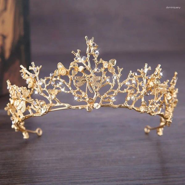 Pinzas para el cabello FORSEVEN, Tiaras de Color dorado, corona, estilo barroco, joyería para novia, tocado de cristal brillante, accesorios para niñas de boda