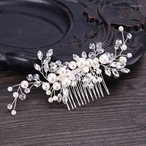 Haarclips Foruseven Luxe Imitatie Pearl Cystal Combs Vrouwen Bruid Hoofdtooi Flower sieraden Huwelijksaccessoires Tocado novia