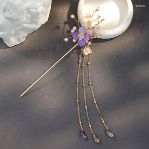 Pinces à cheveux FORSEVEN rétro fleur perles longues gland bâtons épingles à cheveux coiffes chinois Hanfu robe bijoux pour femmes filles