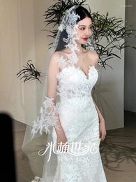 Clips de cheveux en dentelle française Long Veil Soft Simple Bride Wedding Headwress
