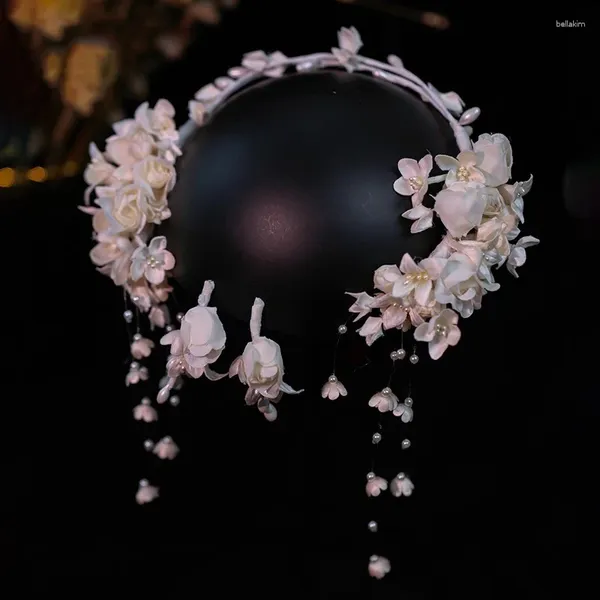 Pinzas para el pelo, accesorios de boda románticos franceses, diademas de flores, conjunto de pendientes de perlas, joyería nupcial para mujer