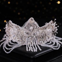 Pinces à cheveux Style français dentelle blanche strass gland couronne Vintage multicouche perles cristal bandeaux pour femmes mariage mariée bijoux