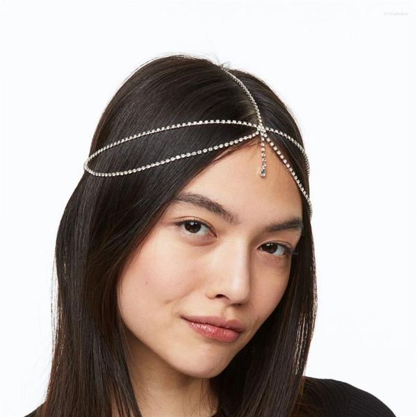 Pinces à cheveux avec chaîne multicouche en strass, pendentif élégant pour le front, Style ethnique, accessoires de mariée, vente en gros