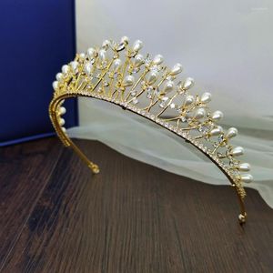 Haarclips Volledige zirkoonschaal parel tiara hoofdband kroon sieraden bruid kopstuk bruiloft accessoires hoofdbanden bijoux cheveux wigo1027