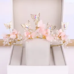 Clips de cheveux Gold Color Crystal Pearl Butterfly Crown Tiara for Women Bride Bride Band Bridal Wedding Accessoires de bijoux