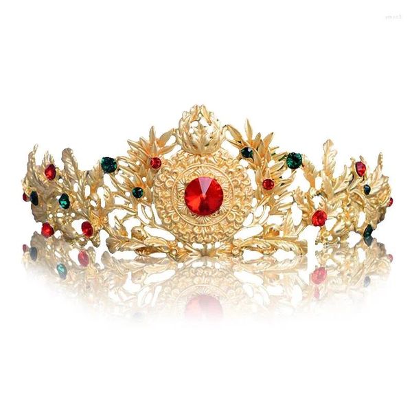 Pinces à cheveux couleur or Vintage cristal rouge diadème de mariée accessoires de mariage strass reconstitution historique couronne de bal pour mariée NA