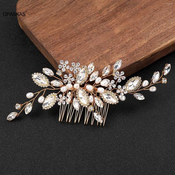 Pinzas para el cabello peine dorado Tiaras de novia tocado perla cristal horquilla moda insertar corona accesorios de boda joyería de moda