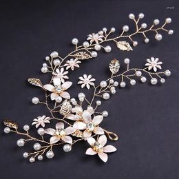 Pinces à cheveux feuilles dorées, perles de cristal, bandeau de mariée, ornements en strass, couvre-chef pour femmes, décoration florale, accessoires de mariage