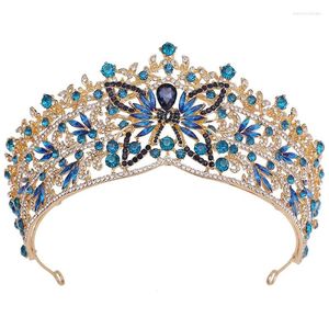 Pinces à cheveux magnifiques baroques bleu papillon couronne bandeau de luxe strass diadèmes de mariée chapeaux filles anniversaire bijoux de mariage