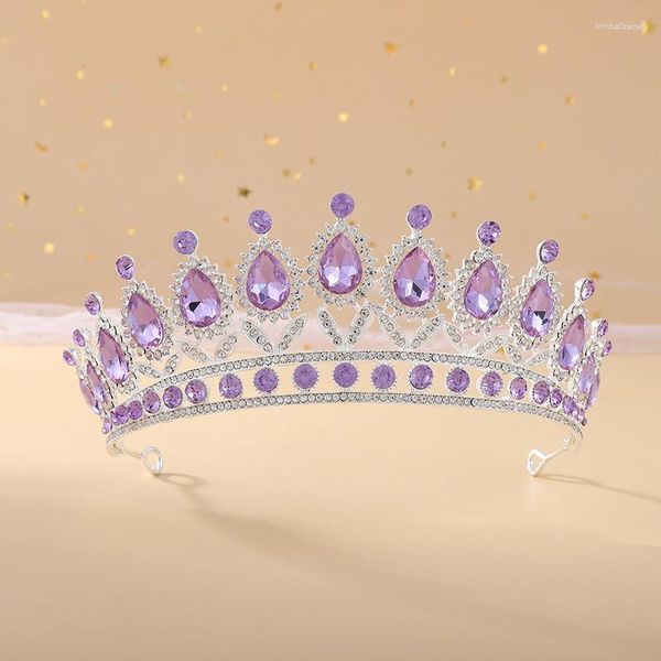 Pinces à cheveux magnifique couleur argent violet cristal diadèmes de mariée couronne strass concours diadème casque vigne diadème accessoires de mariage