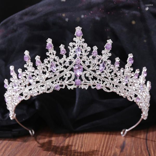 Pinces à cheveux magnifique couleur argent violet strass diadèmes couronnes bandeaux mariée fête cristal diadème mariée mariage bijoux ornements