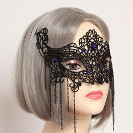Pinces à cheveux gothique sorcière dentelle noire avec de longs glands masques bijoux de fête pour les femmes
