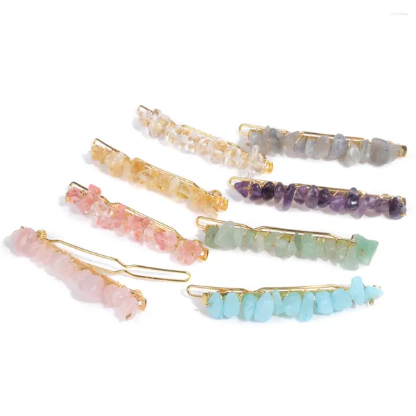 Pinces à cheveux en gravier quartz, épingles à cheveux en perles pour femmes et filles, accessoires en cristal améthyste Citrine, Barrettes en pierre naturelle