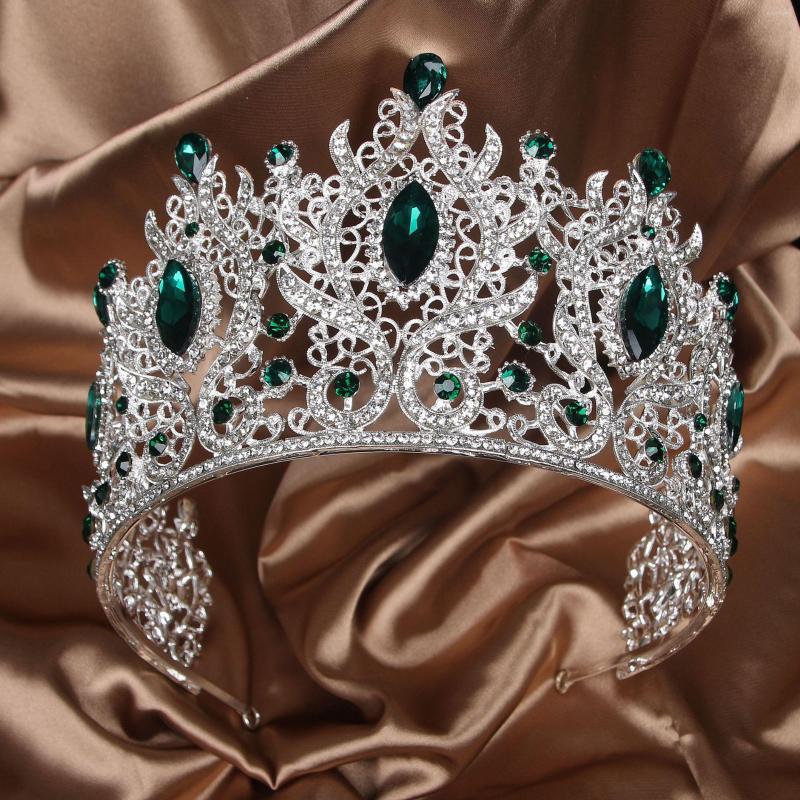 Hair Clips Green Bridal Crown Princess Tiara Headband Costume Party Accessories For Birthday Emerald Wedding Women