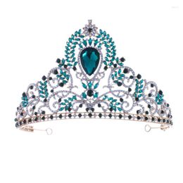 Haarspeldjes Groene Kristallen Kroon Goud Kleur Strass Tiara's En Hoofdband Sieraden Voor Vrouwen Accessoires Halloween Prom Dress Party Hoofddeksel