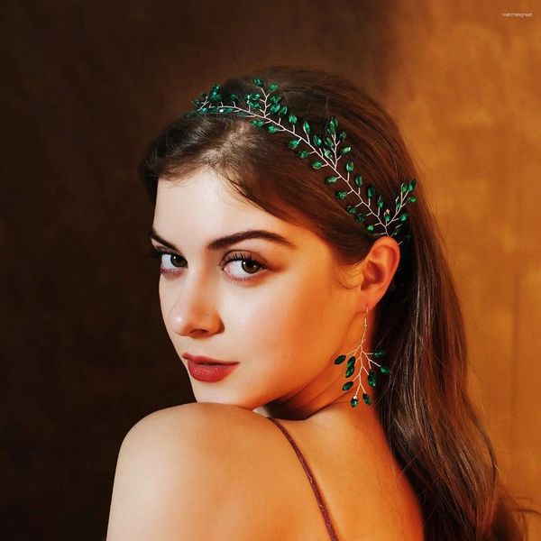 Pinzas para el pelo, diademas de cristal púrpura verde, pendientes, conjunto de joyería de boda, accesorios hechos a mano, decoración para la cabeza, Tiara, diademas