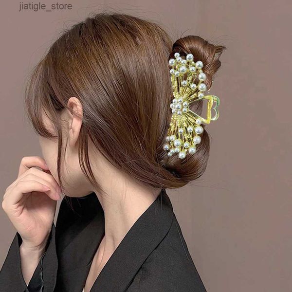 Pinces à cheveux Haimeikang 11 cm perle fleur griffe de cheveux strass alliage épingles à cheveux pour les femmes nouveau outil de coiffure queue de cheval accessoires de cheveux Y240329