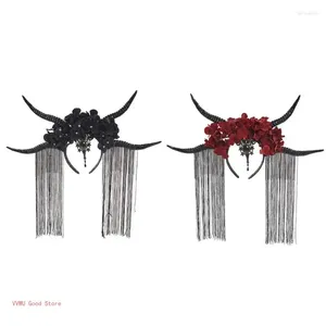 Haarclips Halloween Horn Devil Horns Hoofdband Dag van het dode Antelope Goth Tassel -kopstuk