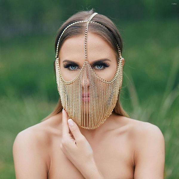 Pinzas para el cabello Máscaras de velo con borlas de Halloween Sombreros de mujer Cadenas de metal Mascarilla Mascarada Traje de fiesta de baile Joyería sexy