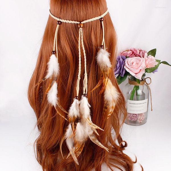 Pinces à cheveux Bande tissée à la main Bohème Gypsy Style national Bandes de plumes Accessoires Coiffe