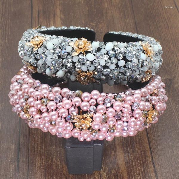 Pinces à cheveux faites à la main baroque strass rembourré bandeaux plein violet cristal rose perle perles bandeau fête femmes accessoires brillants