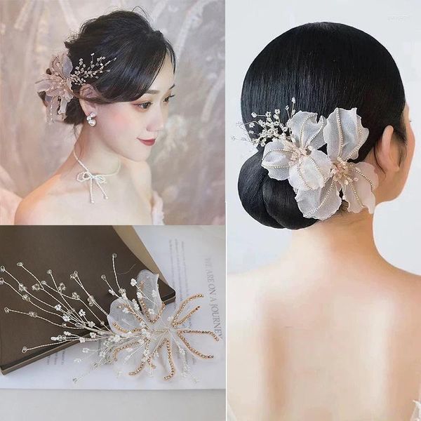 Pinces à cheveux faites à la main, beau fil de soie, fleur, bandeau latéral de rêve, épingles à cheveux, accessoires de mariage pour mariée