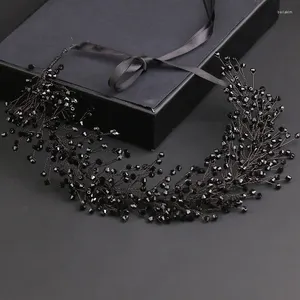 Pinces à cheveux faites à la main, perles de cristal noires, bandeau de ruban de mariage pour femmes, pièce de mariée pour bal de promo, accessoires de concours