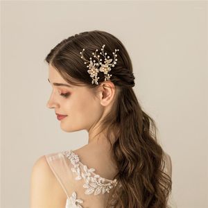 Haarspeldjes Handgemaakte Bruidsspelden Goudkleur Bloem Bruiloft Stuk Parels Sieraden Vrouwen Prom Accessoires