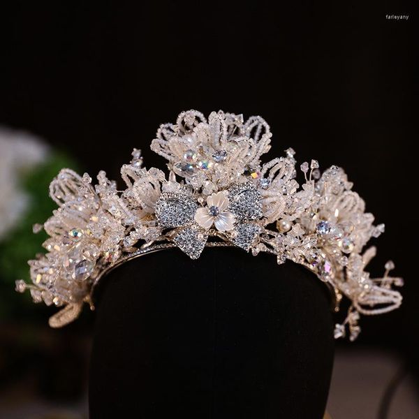 Pinces à cheveux faites à la main, diadème de mariée, strass, perles, accessoires de couronne de mariage, diadème de luxe, bandeau, couvre-chef, bijoux