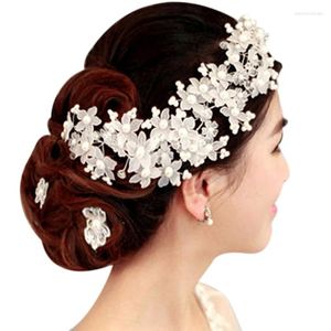 Pinzas para el cabello hechas a mano para dama de honor, vestido de cabeza de boda, cuentas blancas, tocados de flores, piezas de perlas para novia, joyería nupcial de cristal